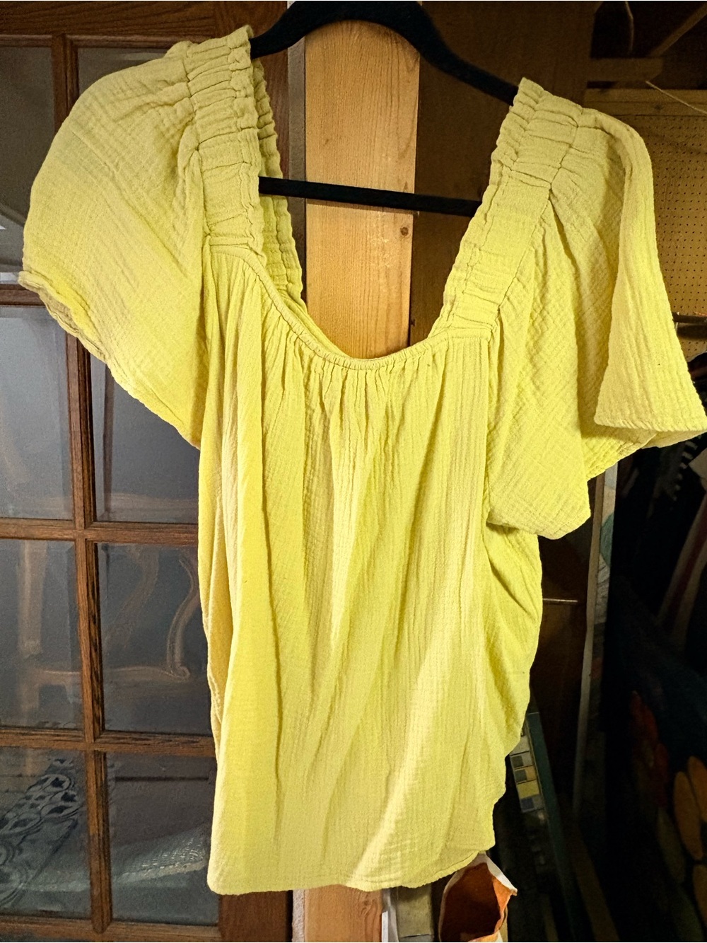 beachlunchlounge Lemon Yellow Smocked Square-Neck Blouse